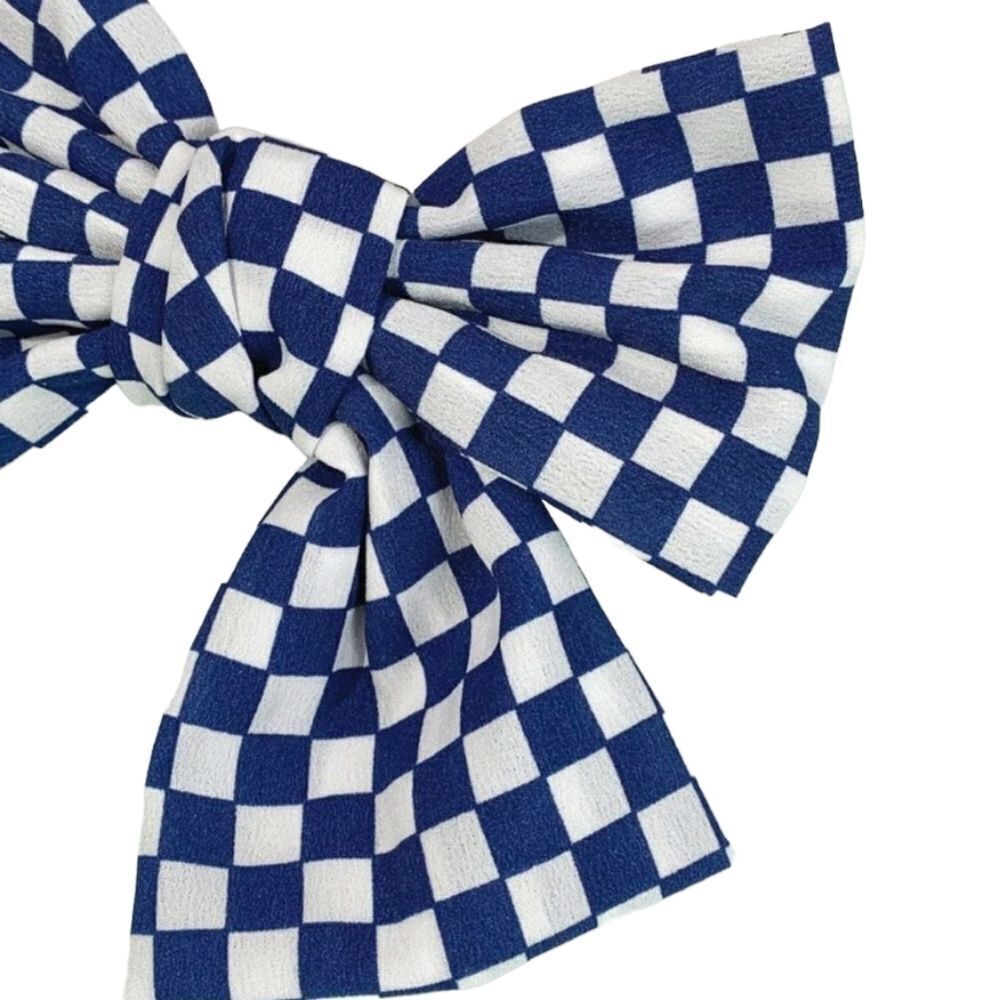 Blue Checkered Bow Barrette - Picture 2 of 6